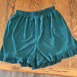 LuLaRoe Jude Dark Green High Waist Ruffle Hem Shorts